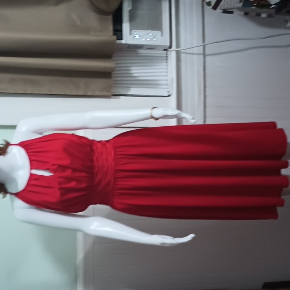 Evening Dress, Red Key hole neckline